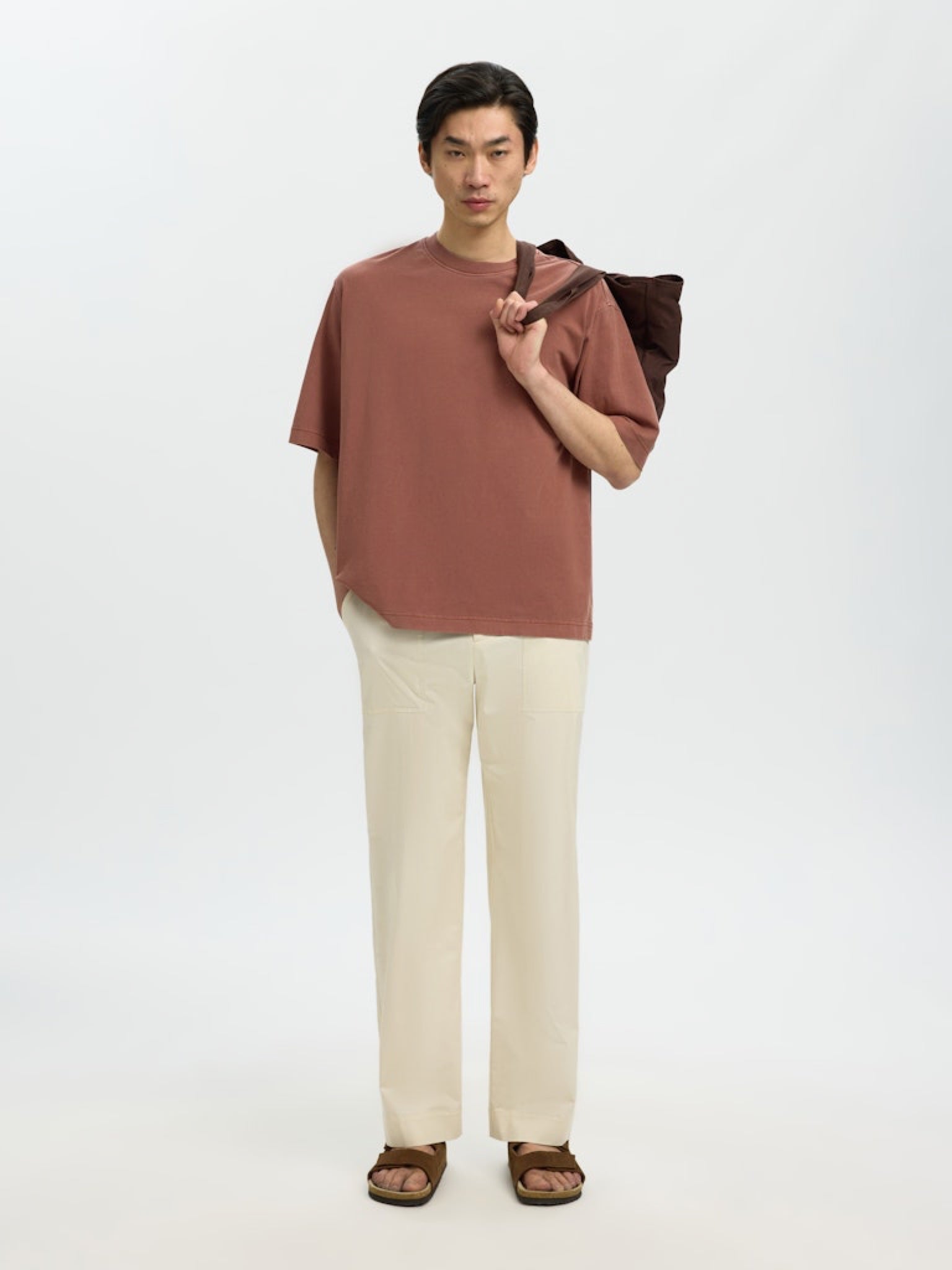 SLHBOXYCORY T-shirt boxy col rond Cherry Mahogany – Selected Homme | Appart 17