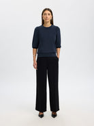 SLWTENNY Top maille manches 3/4 col rond Dark Sapphire – Selected Femme | Appart 17