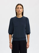 SLWTENNY Top maille manches 3/4 col rond Dark Sapphire – Selected Femme | Appart 17