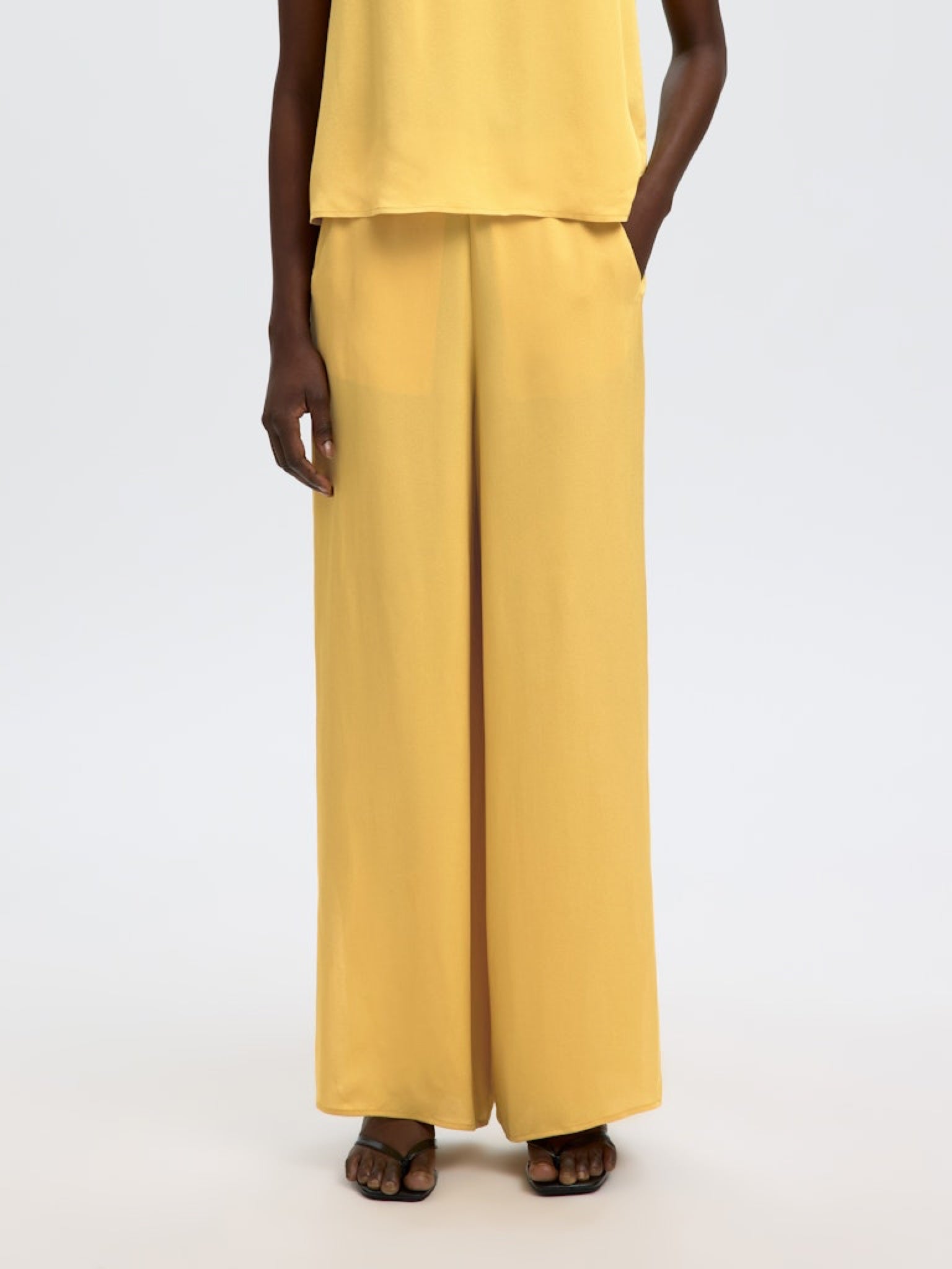 SLFLAURA Pantalon taille haute fendu Ochre – Selected Femme | Appart 17