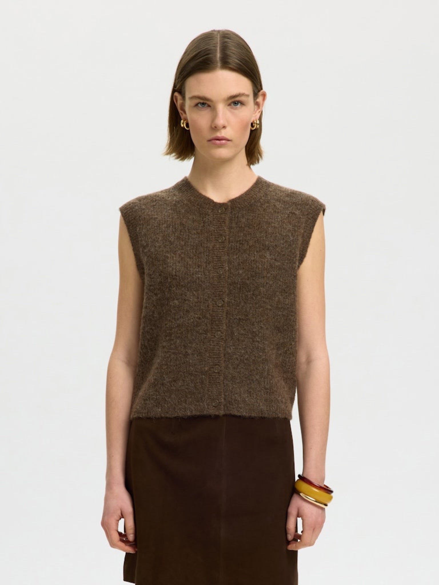 SLWLULU Gilet en maille sans manches boutonné Dachshund Melange – Selected Femme | Appart 17