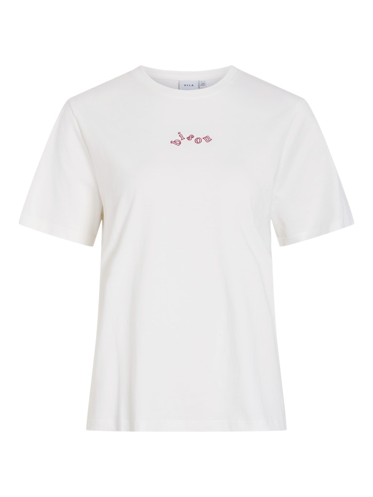 VILA VISYBILLA Top brodé col rond Snow White