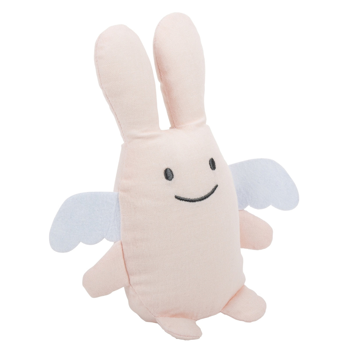 Doudou Ange Lapin avec hochet 20 cm — Trousselier — Rose poudré — packshot de trois quarts 2 | Appart 17 Bruxelles