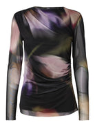 YASSHAMA Top en mesh imprimé all-over, col rond — YAS — Black AOP — packshot 5 | Appart 17 Bruxelles