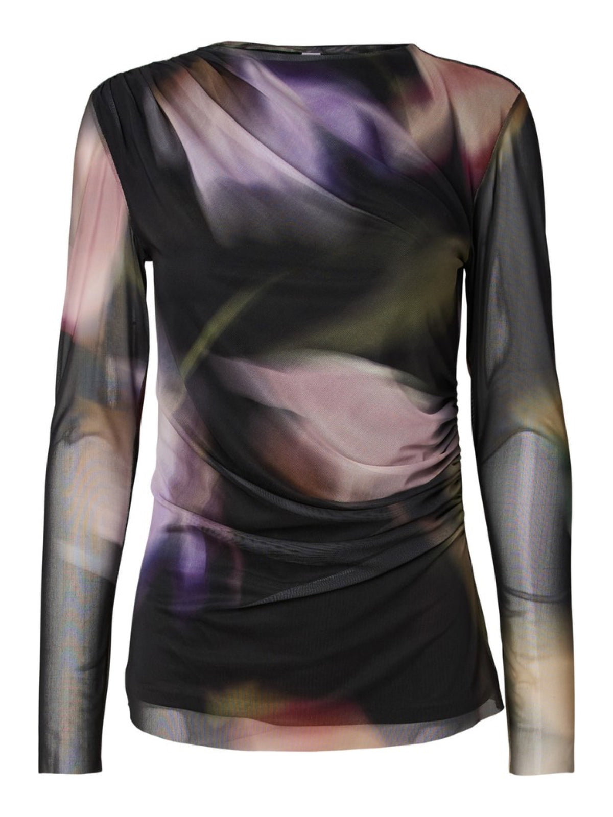 YASSHAMA Top en mesh imprimé all-over, col rond — YAS — Black AOP — packshot 5 | Appart 17 Bruxelles