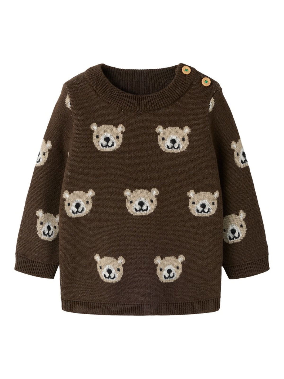NBMNEIL Pull bébé en maille à oursons — name it — Chocolate Brown — vue de face | Appart 17 Bruxelles