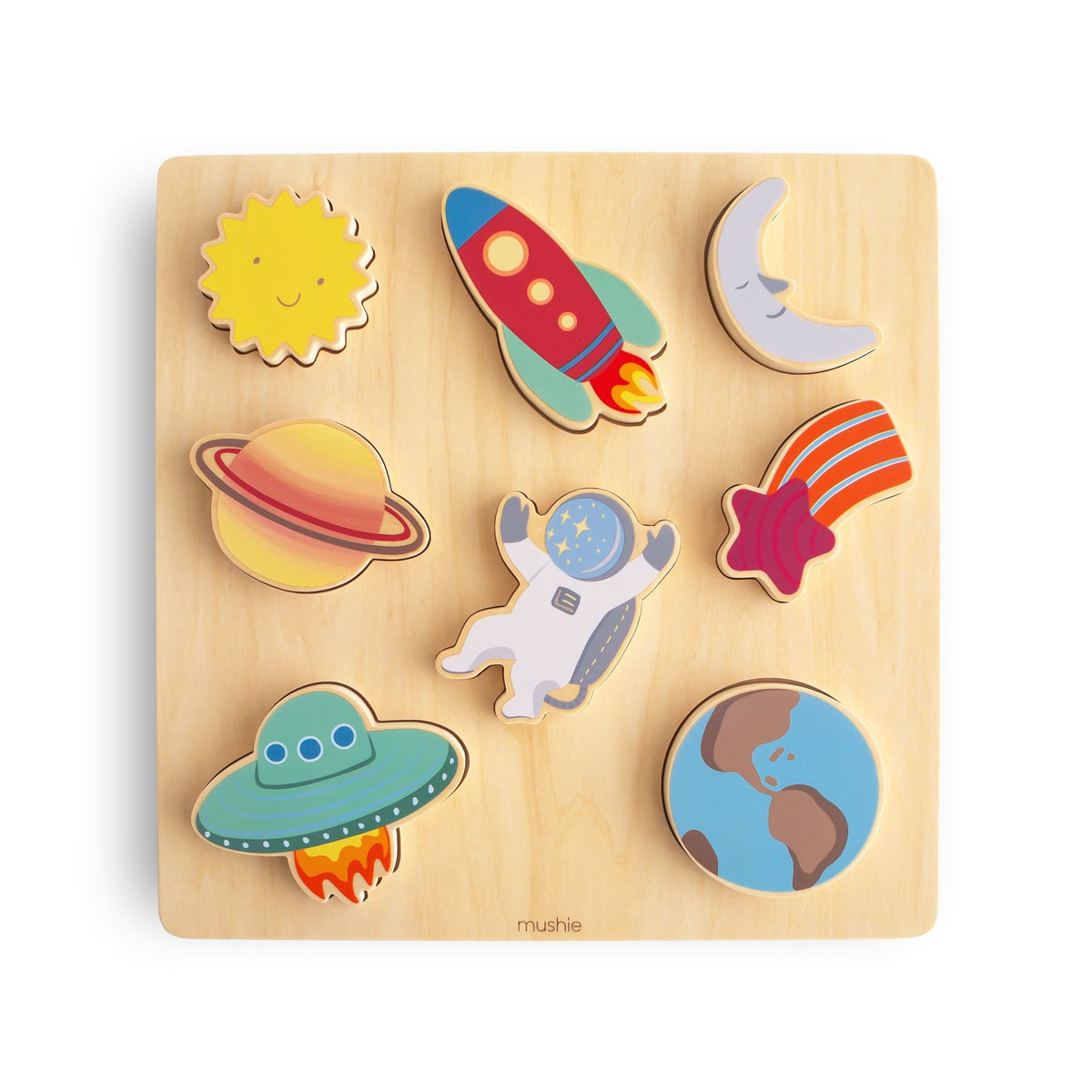 Puzzle en bois à encastrer — Mushie — Espace — packshot | Appart 17 Bruxelles