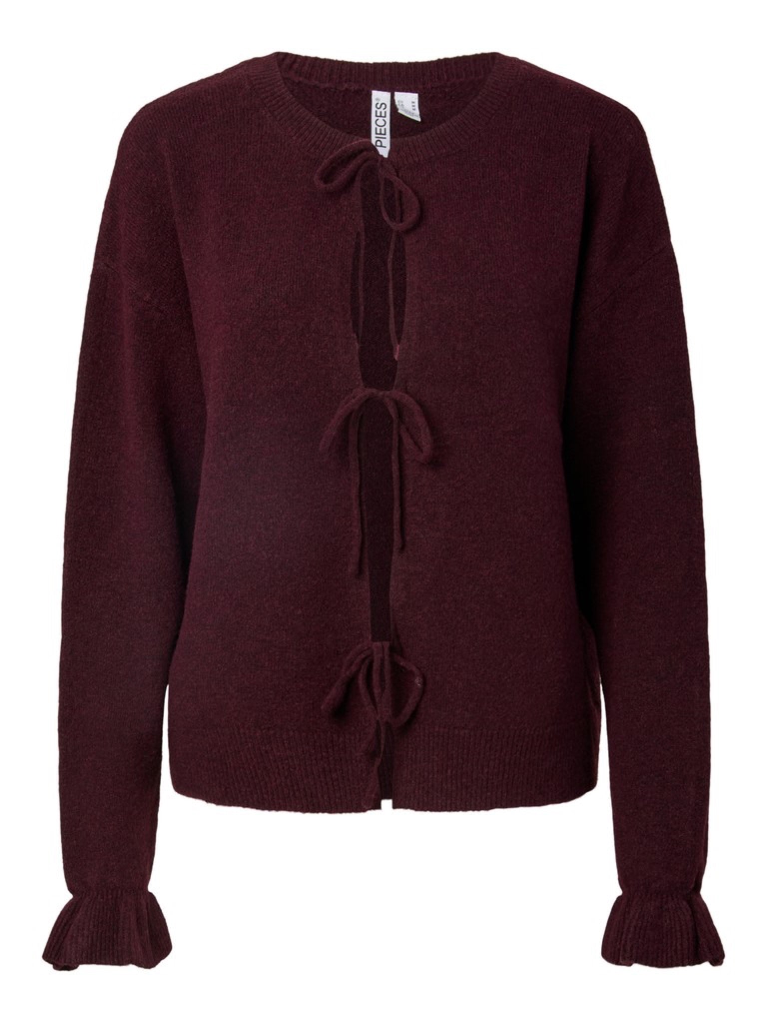 PCSALLY Cardigan réversible à nouer et poignets volantés — Pieces — Winetasting Melange — packshot | Appart 17 Bruxelles