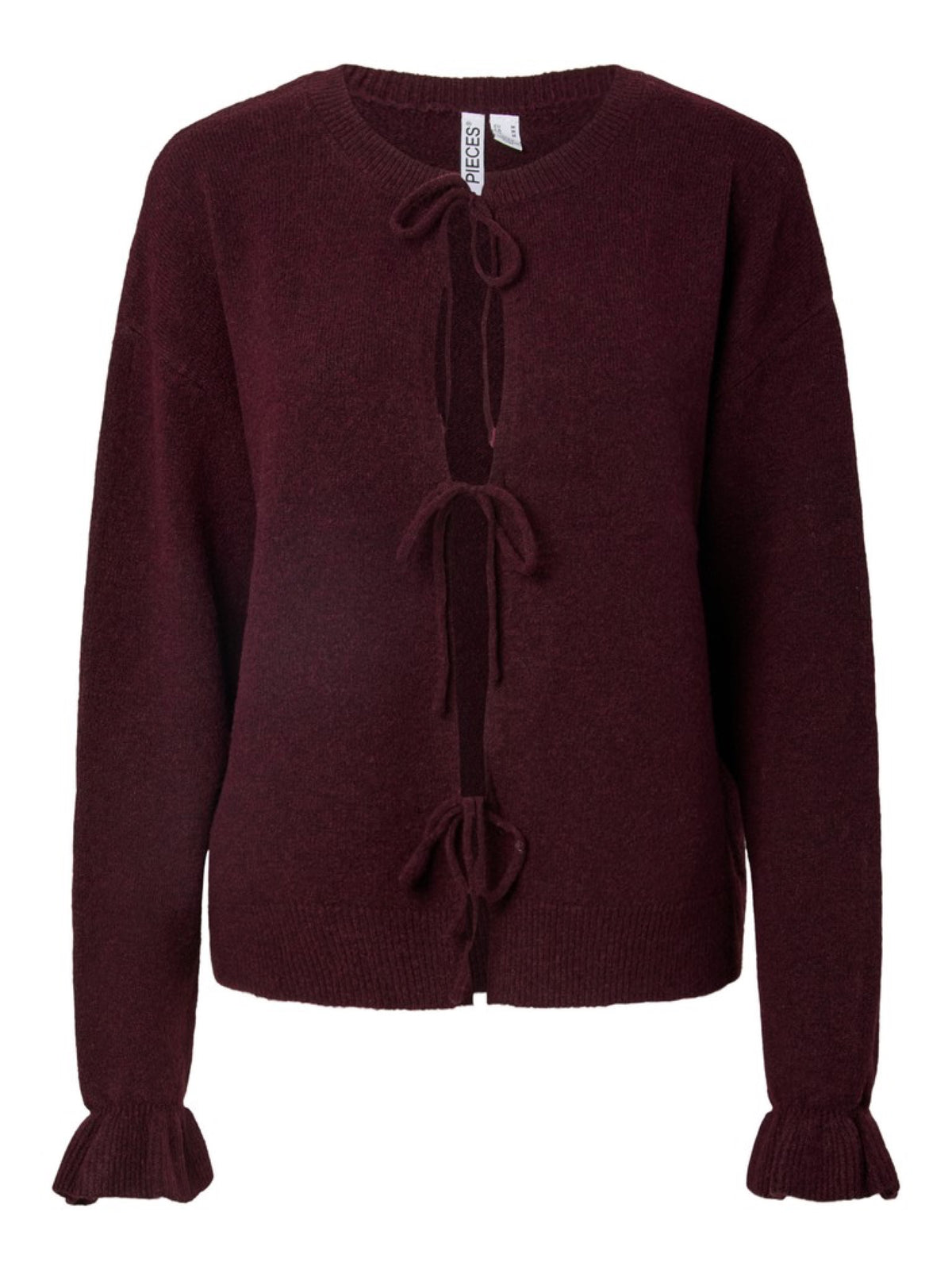 PCSALLY Cardigan réversible à nouer et poignets volantés — Pieces — Winetasting Melange — packshot | Appart 17 Bruxelles