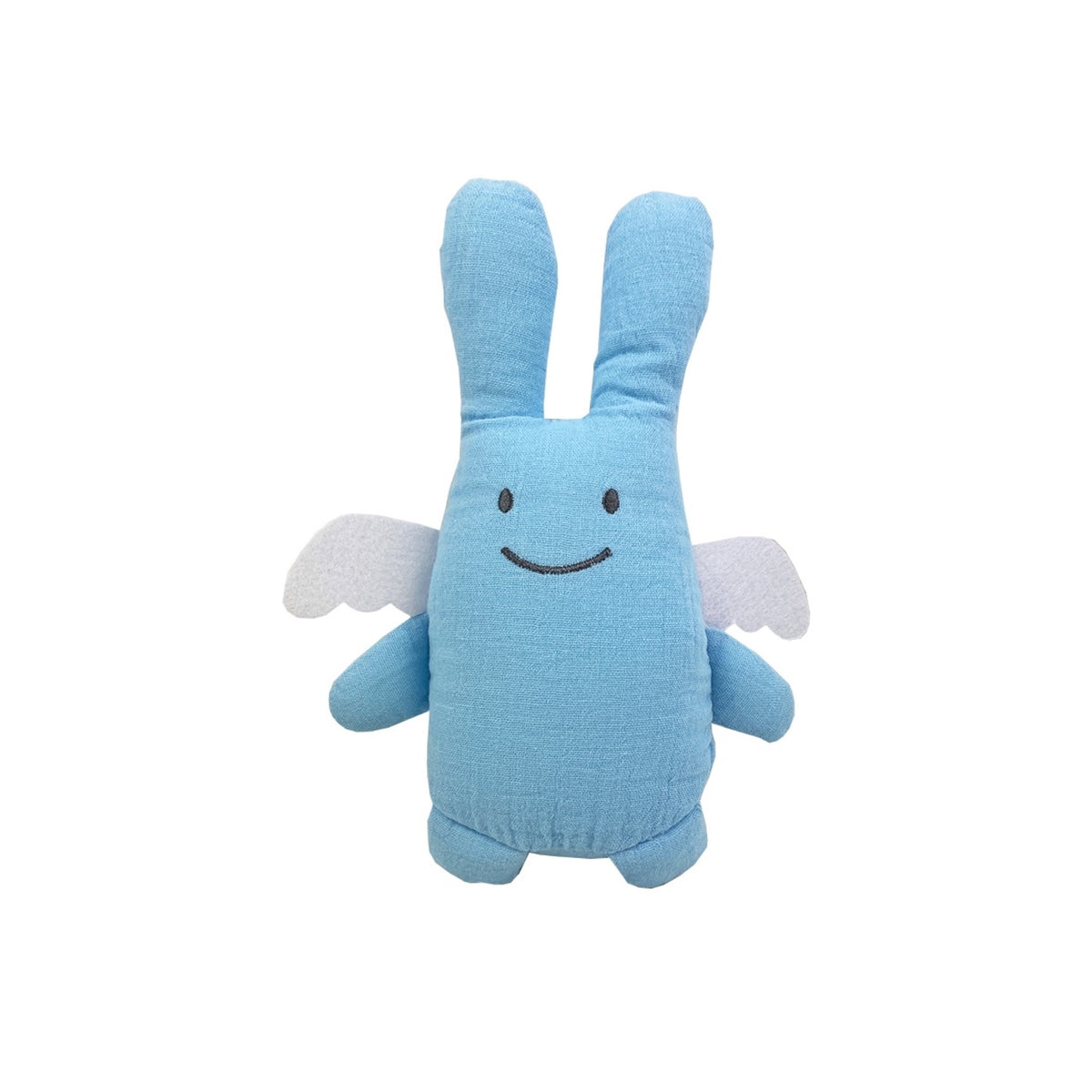 Doudou Ange Lapin avec hochet 20 cm — Trousselier — Bleu ciel — packshot de face | Appart 17 Bruxelles