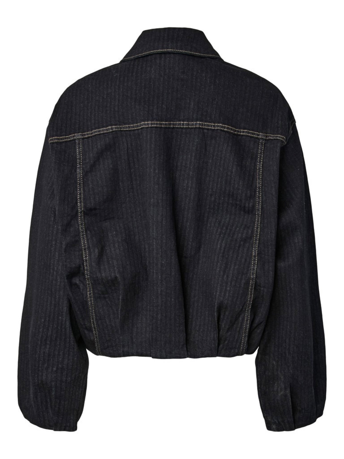 PCVALA Veste bomber en jean plissée à fines rayures — Pieces — Dark Blue Denim — packshot, vue de dos 9 | Appart 17 Bruxelles