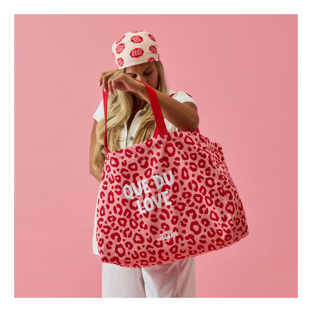 Cabas XL en toile de coton à message — Atelier Wagram — « Que du love » — autre vue 5 | Appart 17 Bruxelles