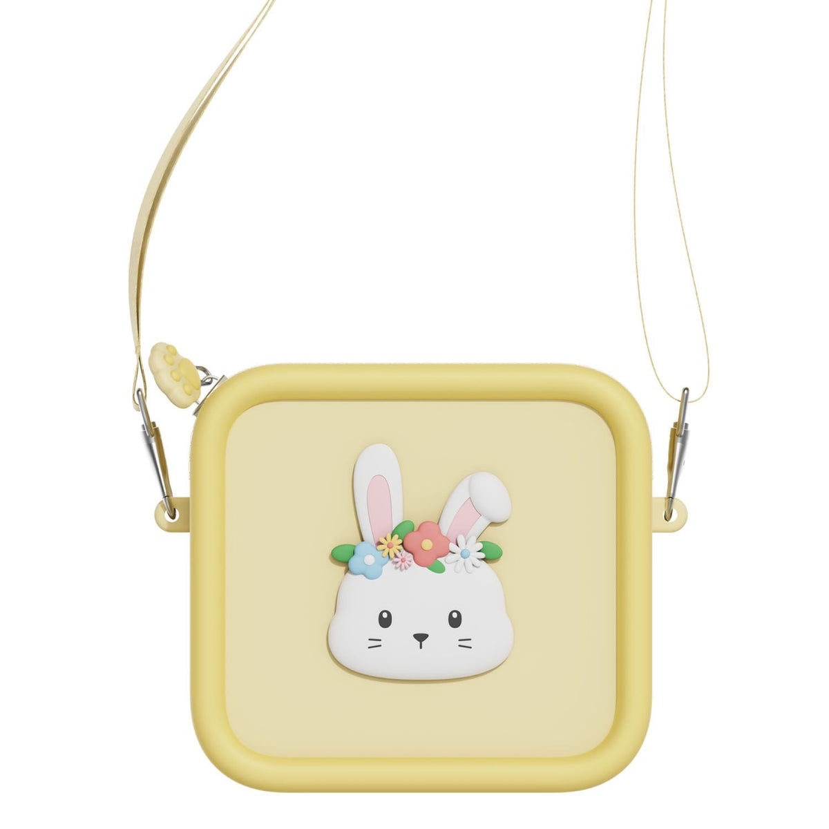 Pochette bandoulière en silicone pour appareil photo enfant — The Zoofamily — Lapin fleuri — packshot | Appart 17 Bruxelles