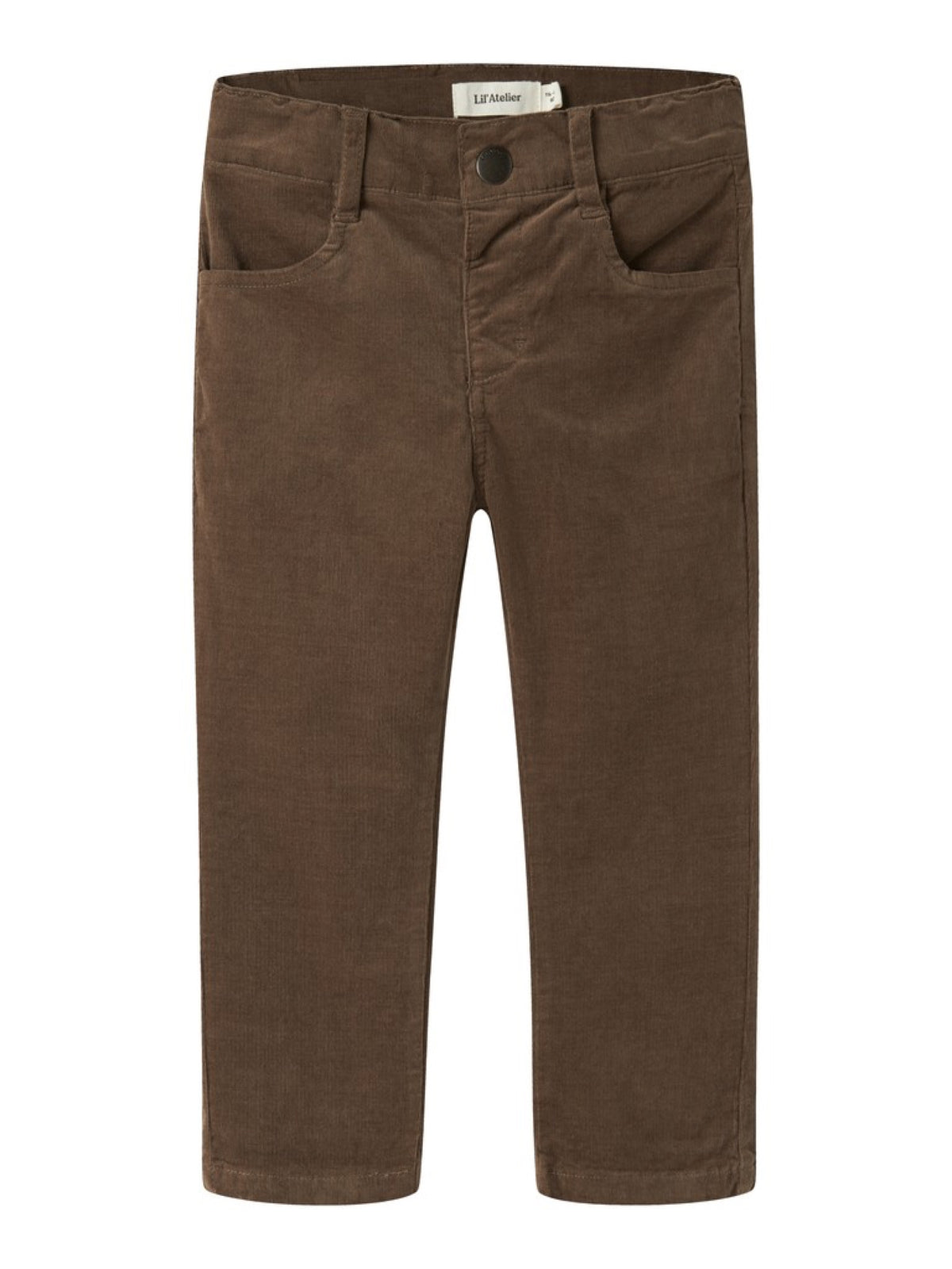 NMMRYANSOMBA Pantalon en velours côtelé garçon — Lil' Atelier — Teak — vue de face | Appart 17 Bruxelles