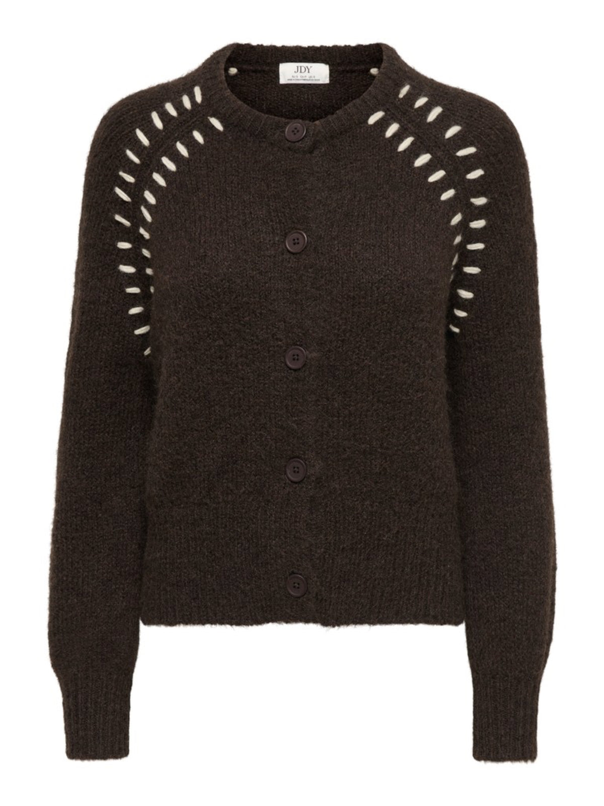 JDYZOEY ELLA Cardigan en maille à surpiqûres contrastées — JDY — Coffee Bean — packshot 6 | Appart 17 Bruxelles