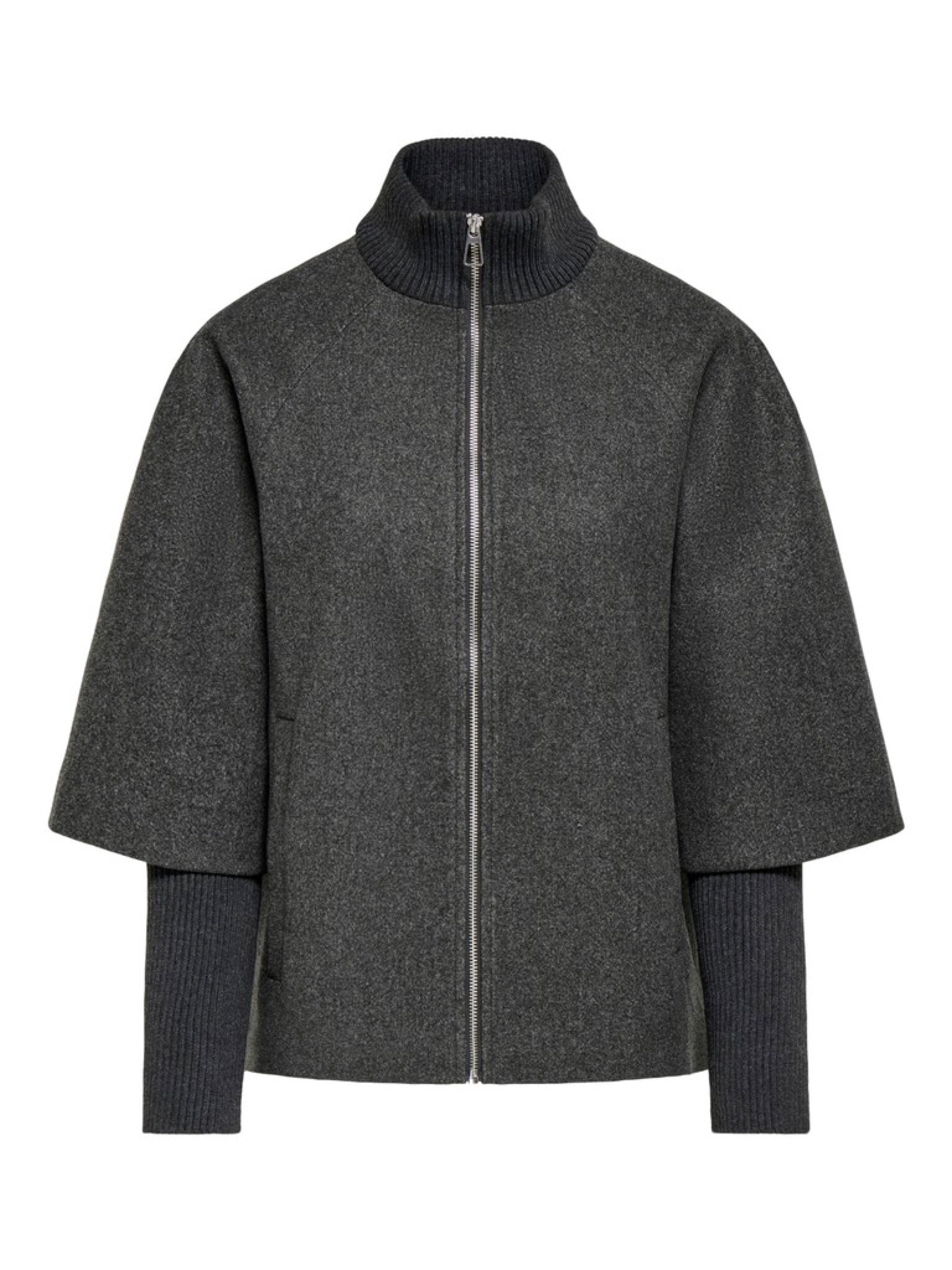 JDYMEMORY Veste courte zippée à col montant en lainage côtelé — JDY — Dark Grey Melange — packshot | Appart 17 Bruxelles