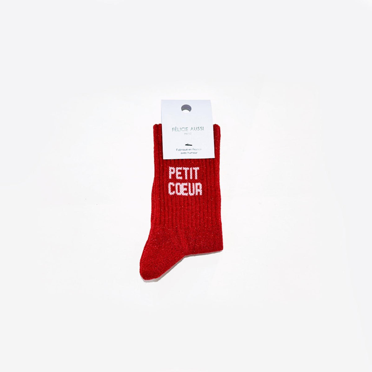 Félicie Aussi Chaussettes enfant « Petit cœur » pailletées — Felicie Aussi — Rouge pailleté — photo produit | Appart 17 Bruxelles