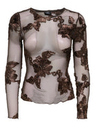 JDYCASABLANCA Top manches longues en tulle à fleurs en relief — JDY — Coffee Bean — packshot | Appart 17 Bruxelles