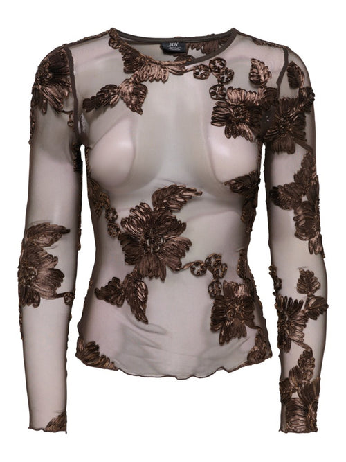 JDYCASABLANCA Top manches longues en tulle à fleurs en relief — 2 coloris