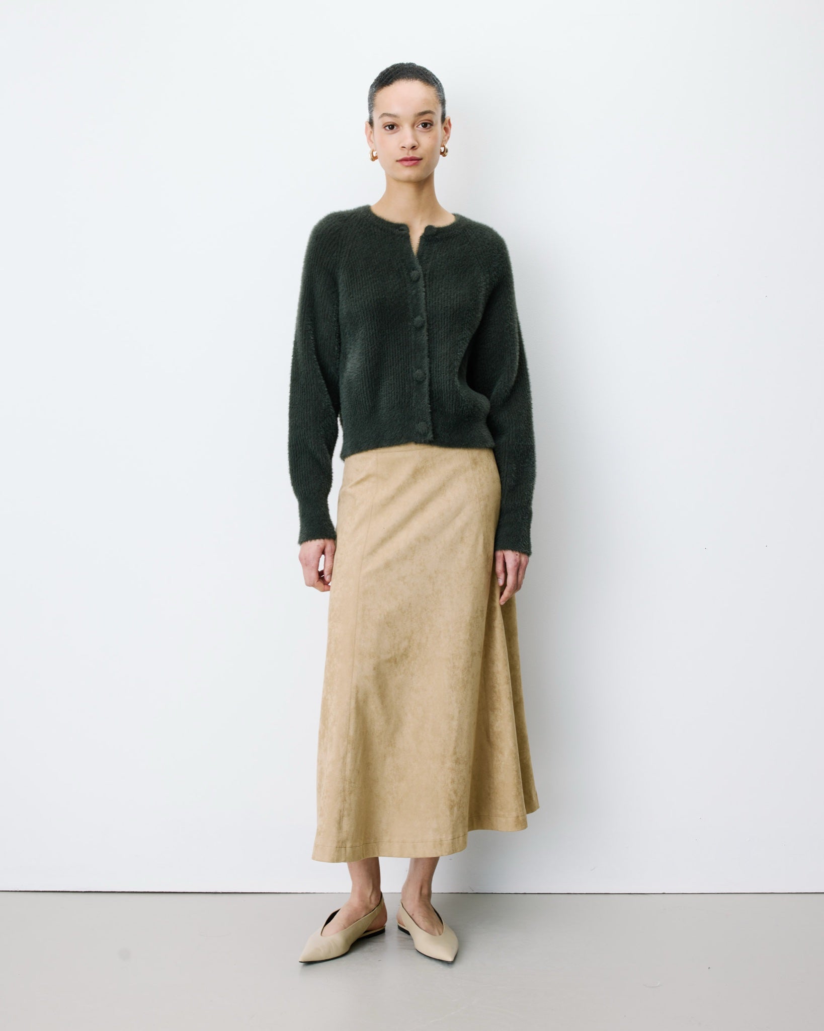 Aleron Cardigan en maille duveteuse — Kaki — vue 3
