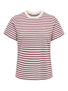JDYPISA T-shirt col rond en coton bio à imprimé — JDY — Cloud Dancer / New Stripe Windsor Wine Gold — packshot | Appart 17 Bruxelles