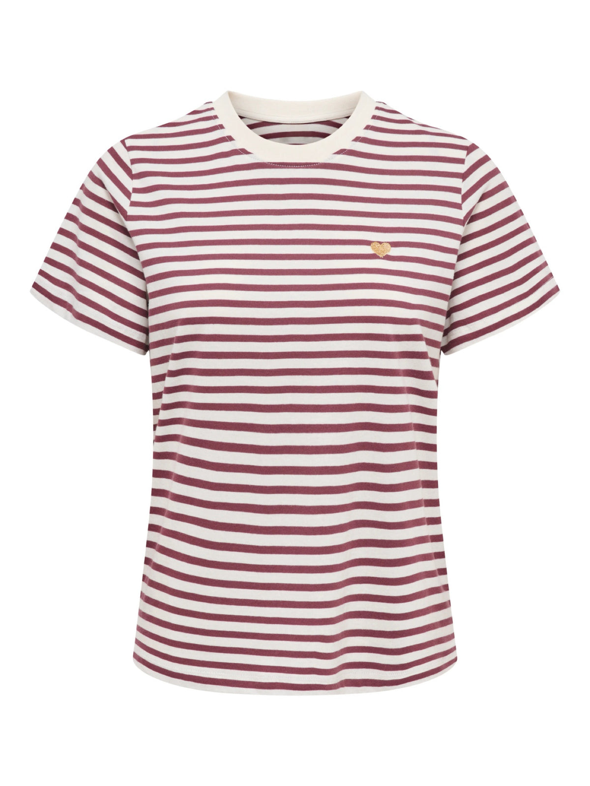 JDYPISA T-shirt col rond en coton bio à imprimé — JDY — Cloud Dancer / New Stripe Windsor Wine Gold — packshot | Appart 17 Bruxelles