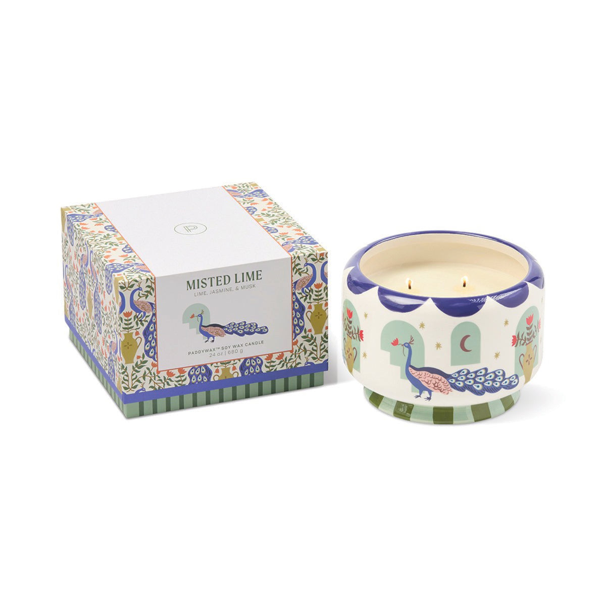 Paddywax A Dopo Peacock Bougie parfumée céramique peinte à la main 680 g — Paddywax — Misted Lime — packshot 3 | Appart 17 Bruxelles