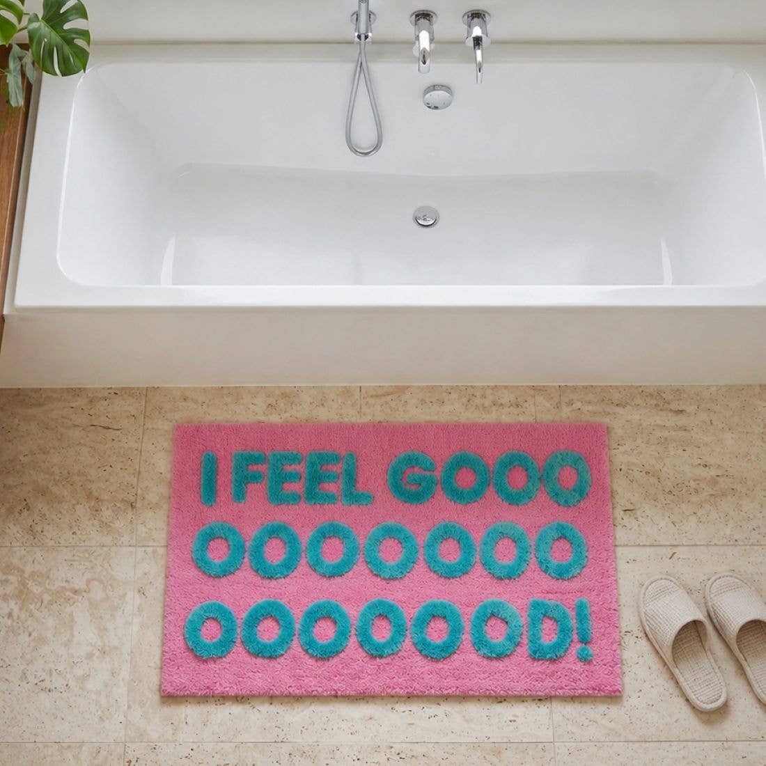 Tapis de bain « I Feel Good » tufté main — Rose & turquoise — Rose & turquoise, 50x80 cm | Appart 17