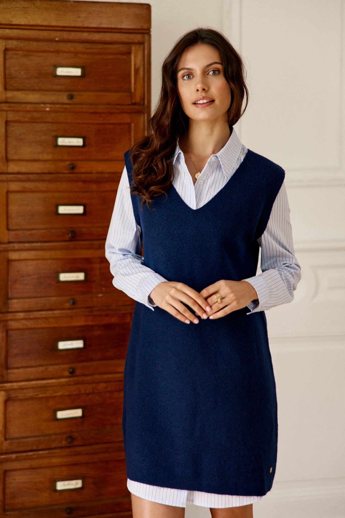 Robe 2-en-1 Modestine chemise et maille — Marine — vue 3