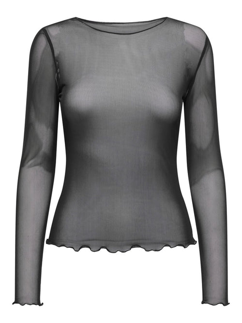 JDYELSA Top en mesh manches longues — Noir, Coffee Bean & Huckleberry