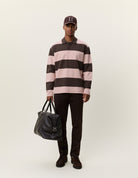 Striped LS Polo à manches longues rayé — Les Deux — Delicioso Brown — porté, en pied 4 | Appart 17 Bruxelles