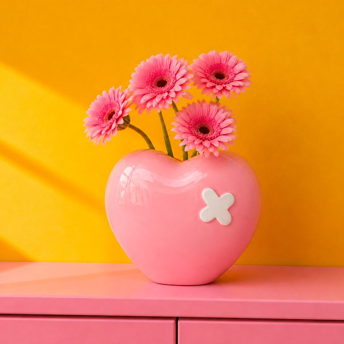 Vase cœur Love Patch en céramique — Upside Stories — Rose — mise en situation 2 | Appart 17 Bruxelles