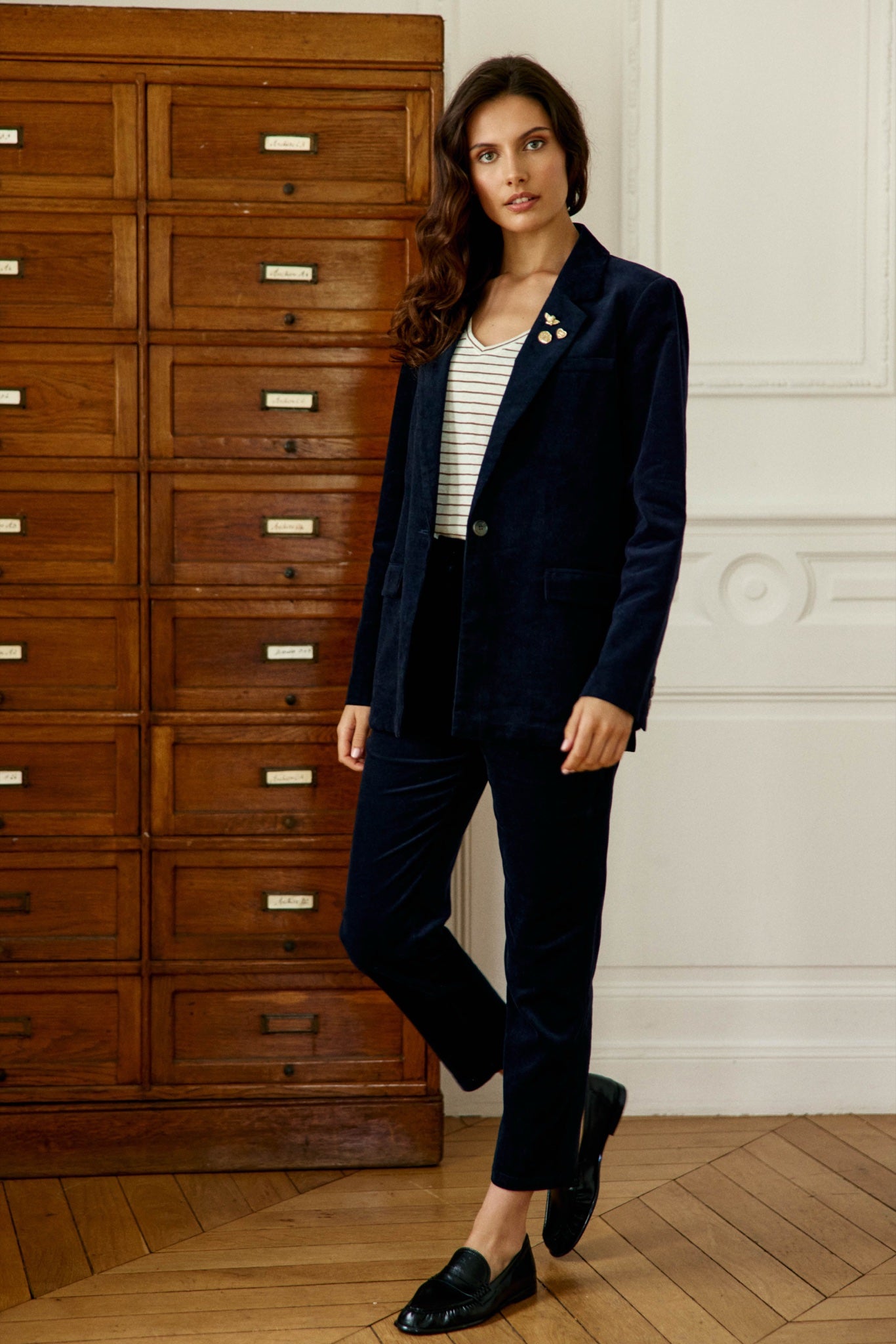 Pantalon cigarette Parfaito en velours côtelé — Marine — vue 3