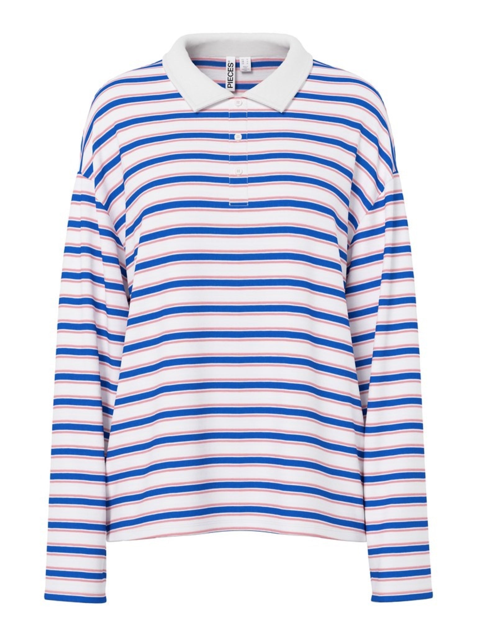 PCSADIE Polo rayé à manches longues — Pieces — Cloud Dancer Stripes — packshot de face | Appart 17 Bruxelles