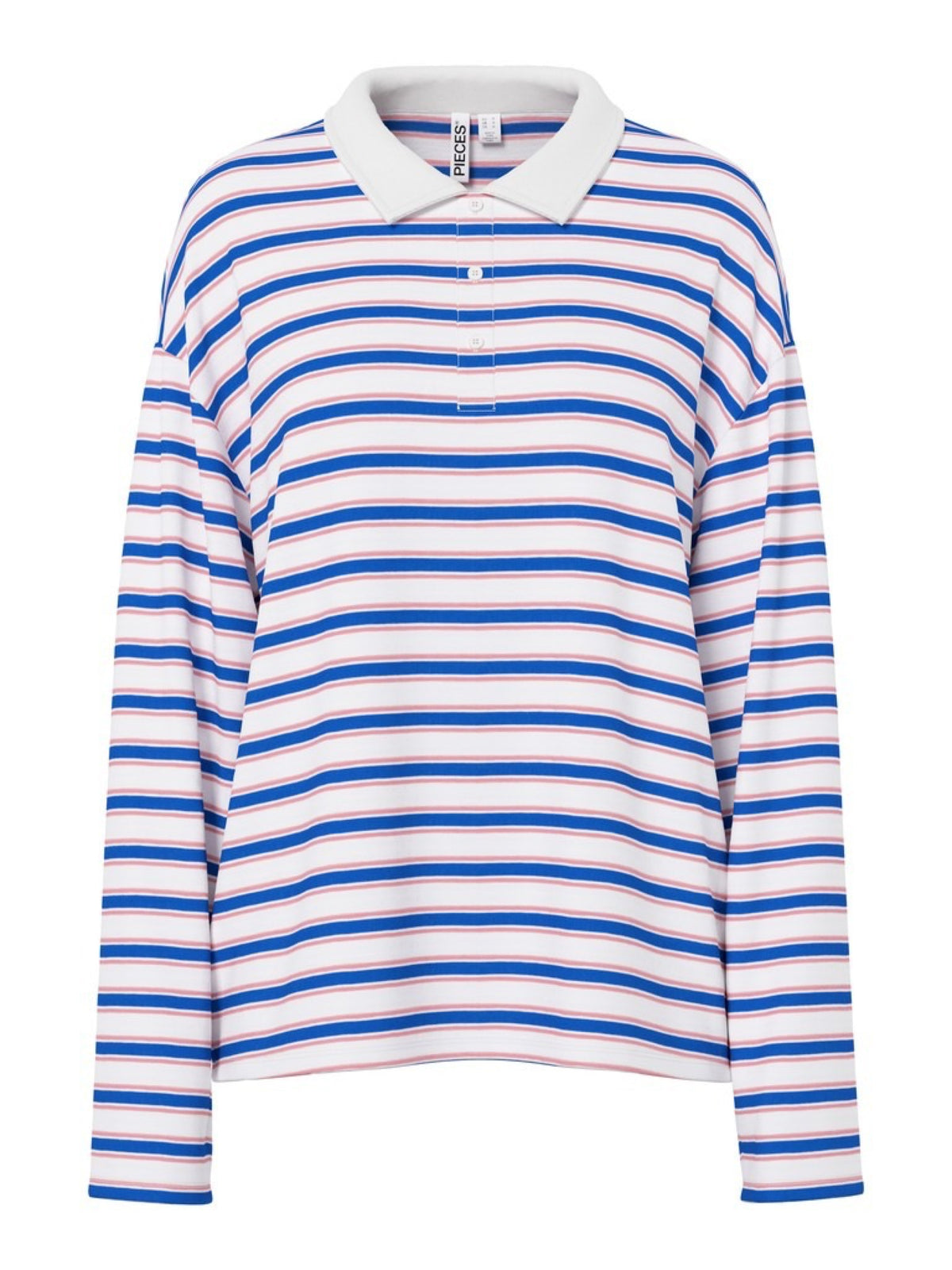 PCSADIE Polo rayé à manches longues — Pieces — Cloud Dancer Stripes — packshot de face | Appart 17 Bruxelles