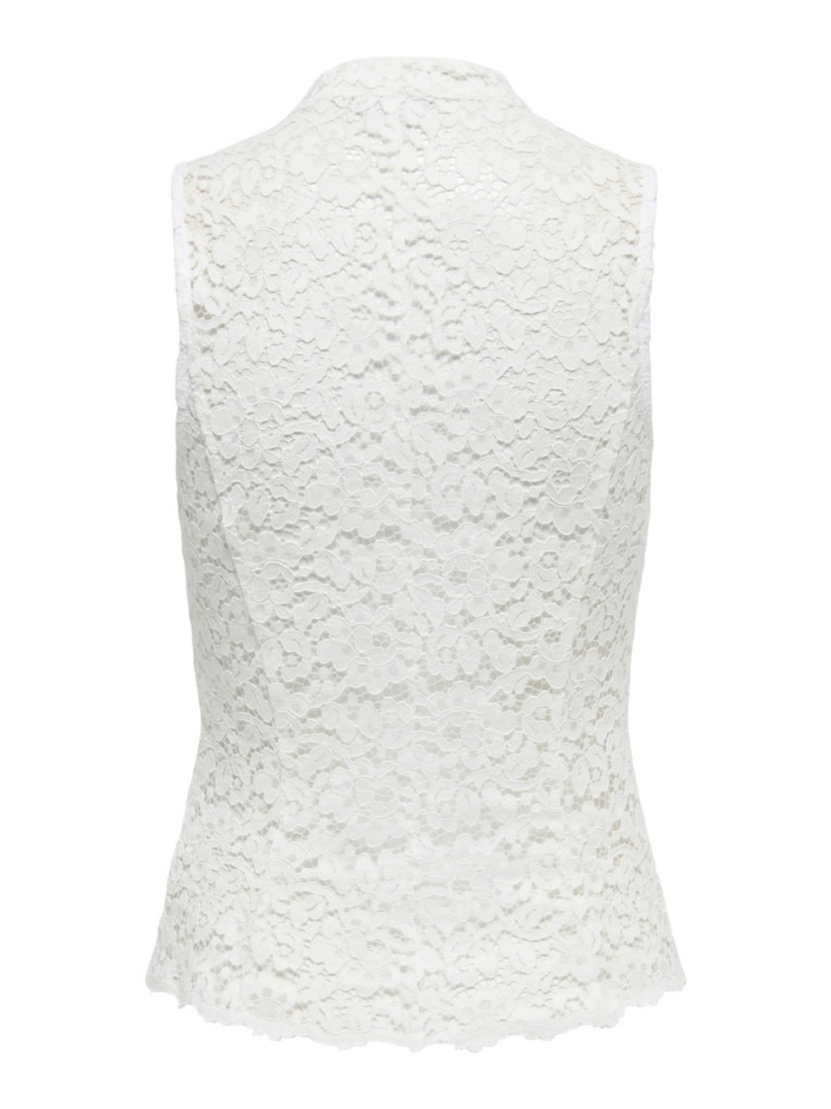 JDYISOLDE Top sans manches en dentelle à col mao et brandebourgs — JDY — Cloud Dancer — packshot, vue de dos 2 | Appart 17 Bruxelles