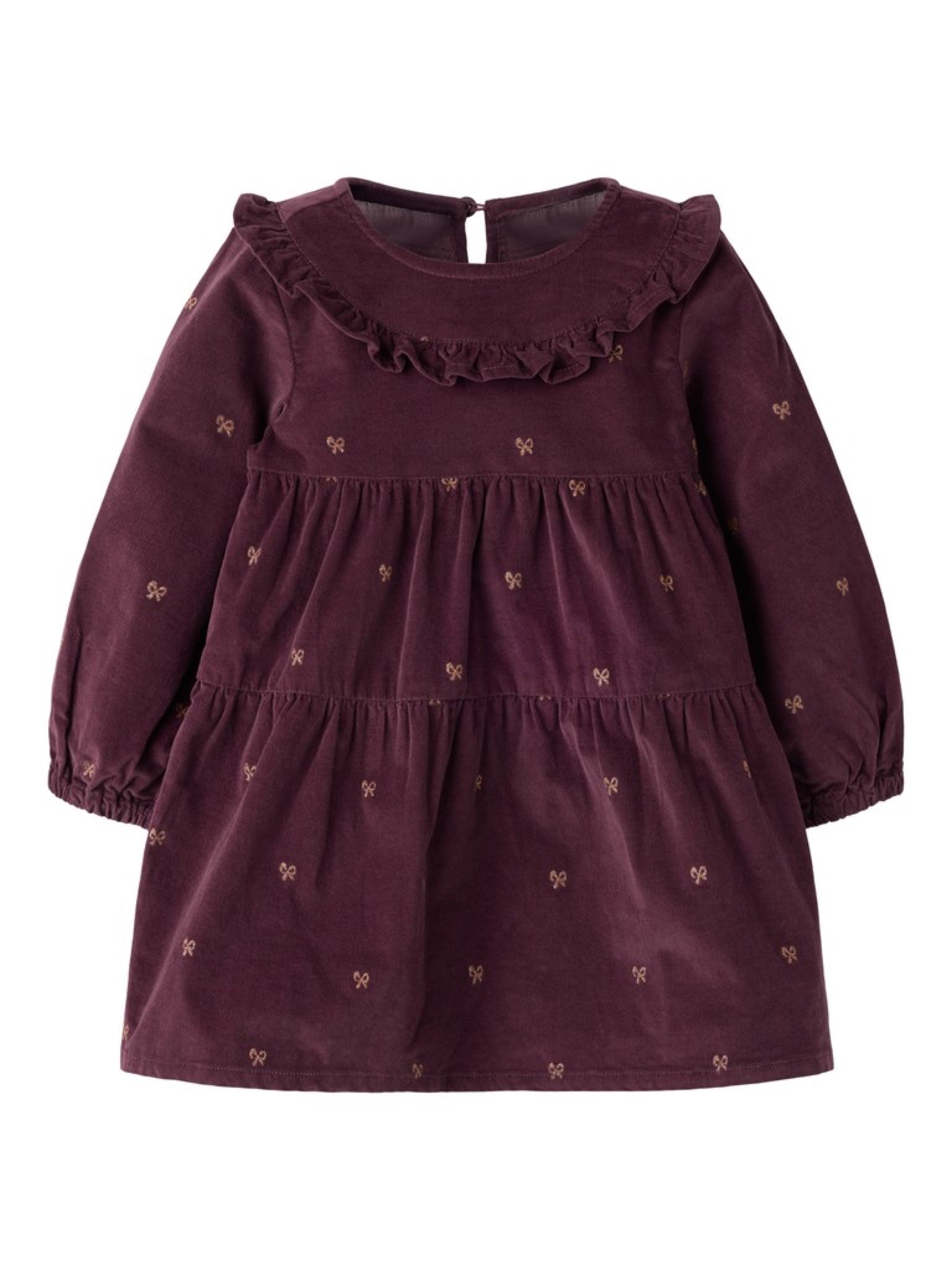 NMFLAURA Robe en velours côtelé à nœuds pailletés fille — name it — Catawba Grape Glitter Bow — packshot | Appart 17 Bruxelles