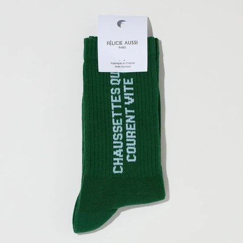 Chaussettes « Qui courent vite » — Félicie Aussi — Vert bouteille — photo produit | Appart 17 Bruxelles