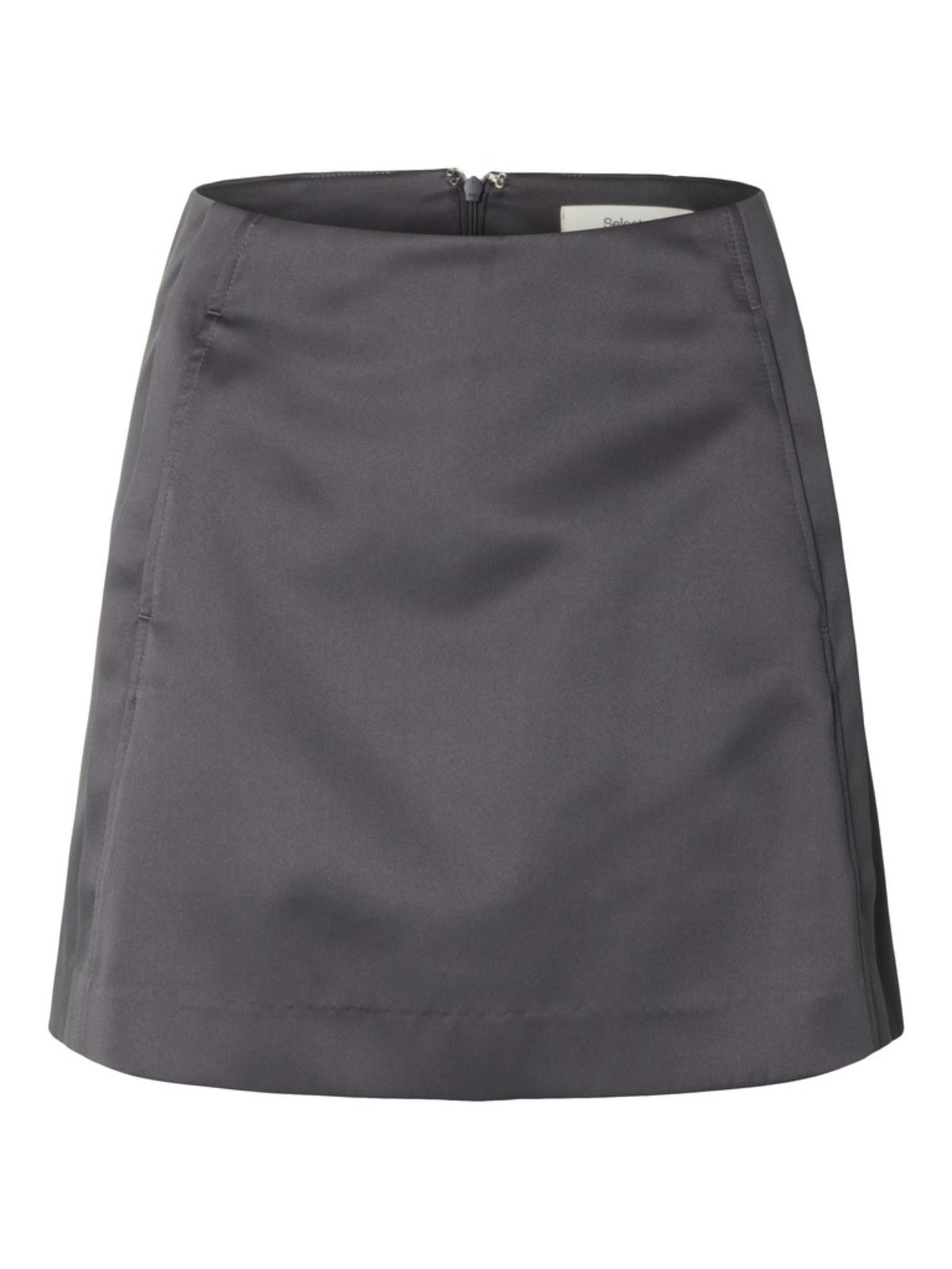 SLWATHENA Mini-jupe trapèze en satin de polyester recyclé — Selected Femme — Asphalt — packshot 6 | Appart 17 Bruxelles