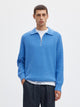SLMBEN Pull col polo zippé en laine RWS — Selected Homme — Granada Sky — porté, de face | Appart 17 Bruxelles
