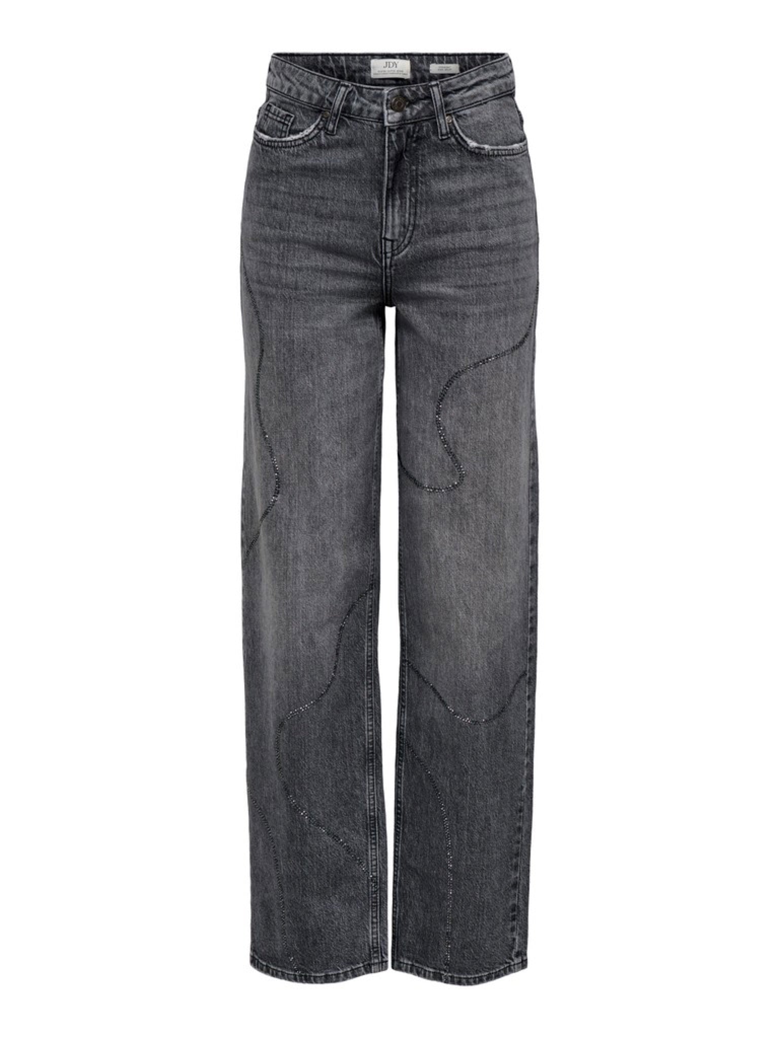 JDYSANDRA Jean droit taille haute à strass, longueur 32 — JDY — Medium Grey Denim — packshot | Appart 17 Bruxelles