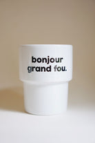 Félicie Aussi Gobelet « Bonjour grand fou » en porcelaine — Felicie Aussi — Bonjour grand fou — photo produit | Appart 17 Bruxelles