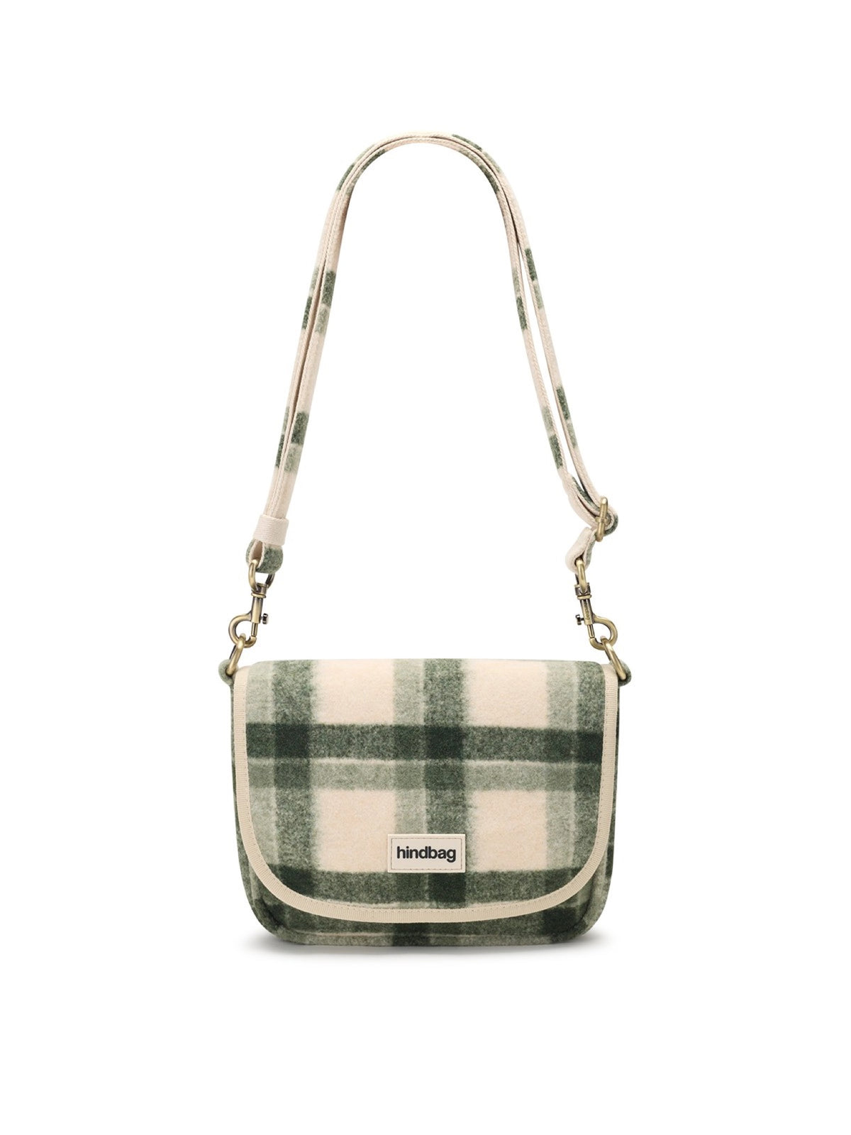 Hindbag Margault Sac bandoulière à rabat, velours ou tartan — Hindbag — Tartan vert — packshot 3 | Appart 17 Bruxelles