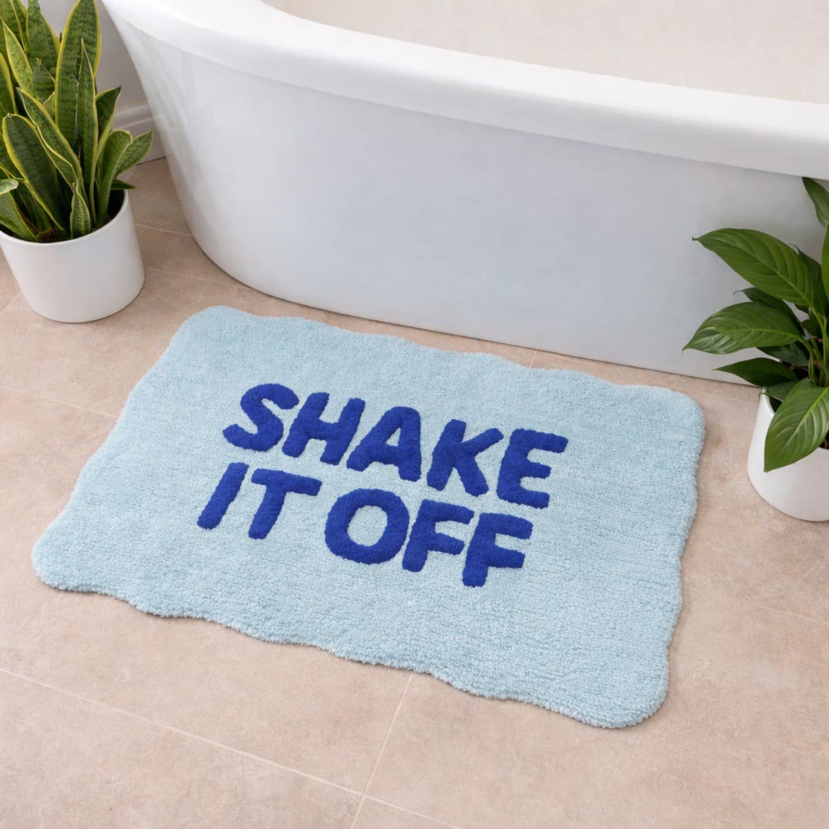 Tapis de bain « Shake It Off » festonné — Bleu — vue 3, Bleu clair & bleu foncé | Appart 17