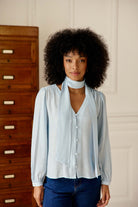 Blouse droite Bianca effet gaufré — Bleu ciel — vue 3