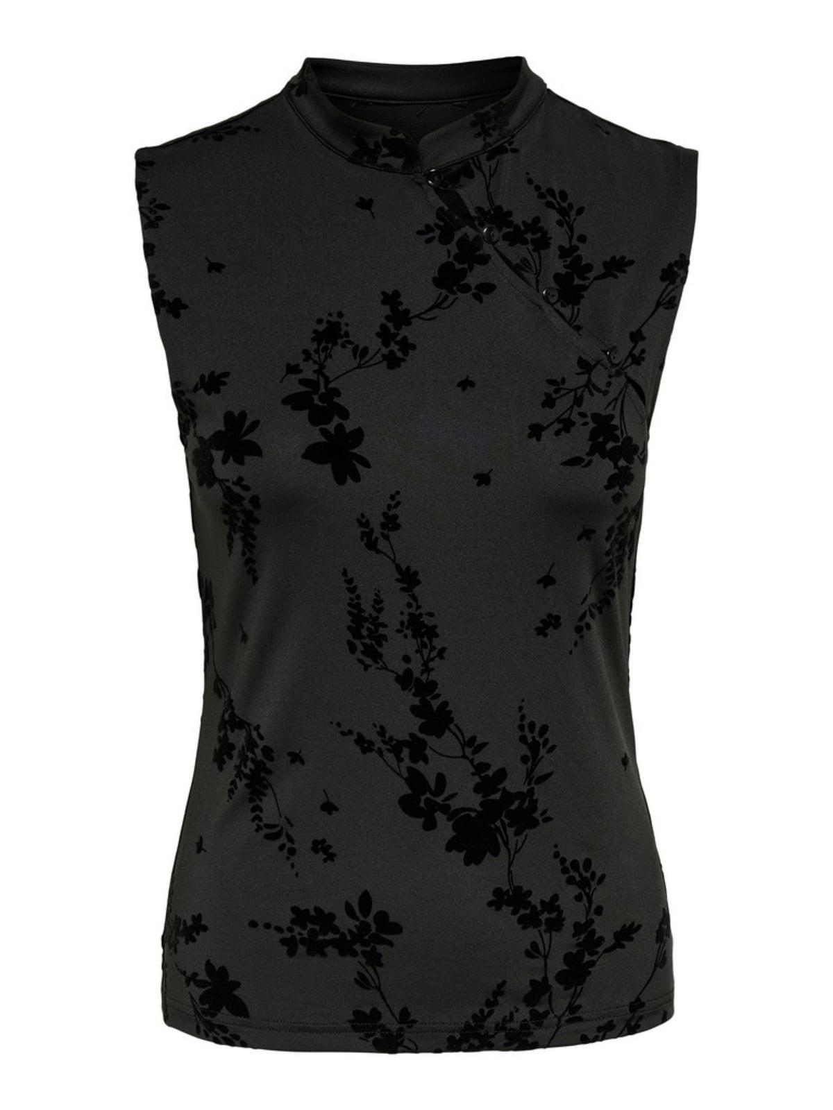 JDYFLORA Top sans manches à fleurs floquées, col montant boutonné — JDY — Black — packshot 6 | Appart 17 Bruxelles