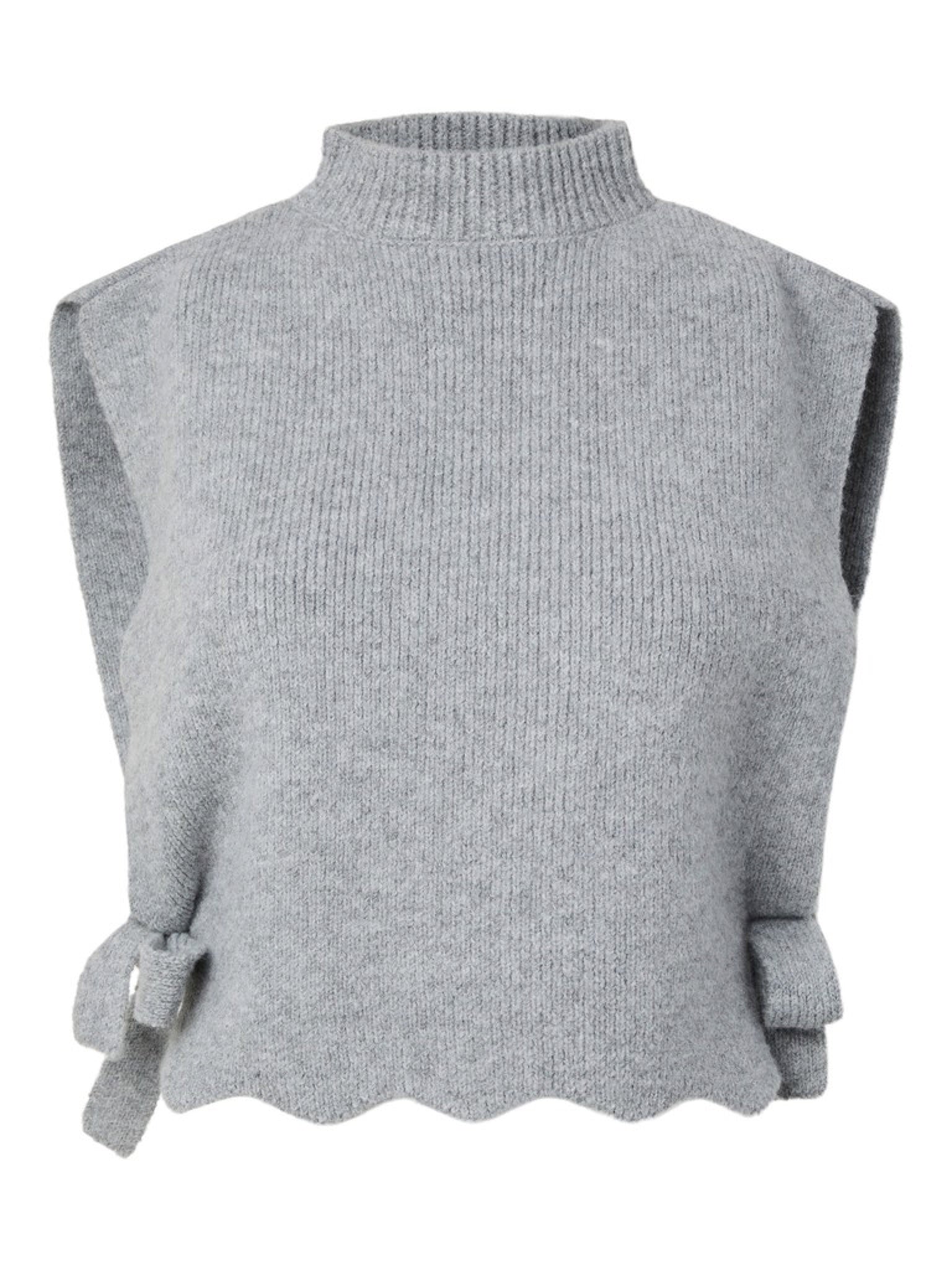 PCAUTUMN Col en maille à nouer, effet gilet court — Pieces — Light Grey Melange — packshot | Appart 17 Bruxelles