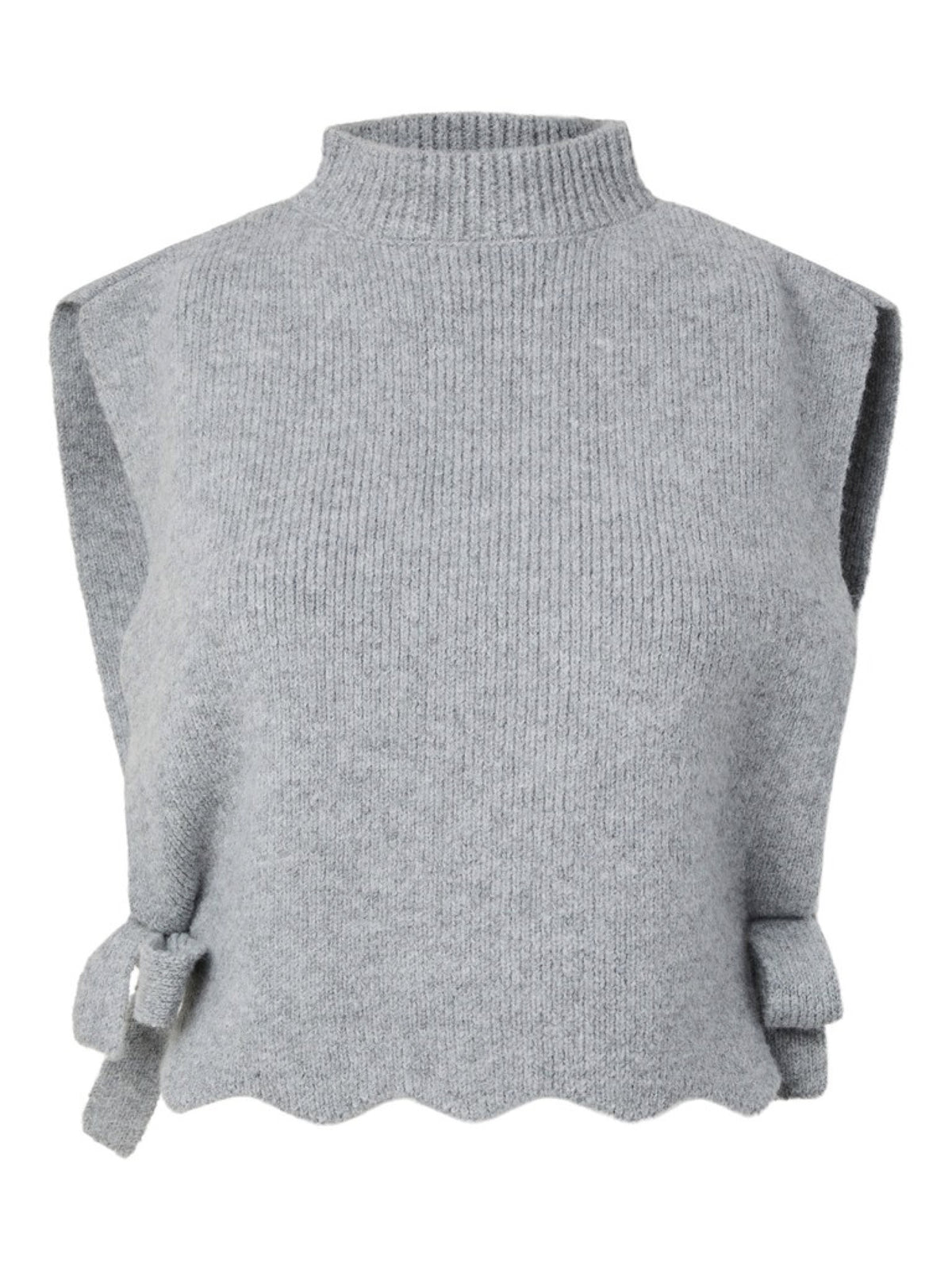 PCAUTUMN Col en maille à nouer, effet gilet court — Pieces — Light Grey Melange — packshot | Appart 17 Bruxelles