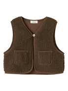NMNJONO Gilet sans manches en sherpa enfant — Lil' Atelier — Teak — vue de face | Appart 17 Bruxelles