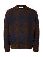 SLMRAI Pull jacquard à losanges, alpaga et laine — Selected Homme — Delicioso Navy Blazer — packshot 6 | Appart 17 Bruxelles